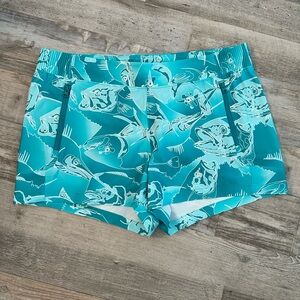 Columbia Womens Tidal II Shorts UPF50 Pockets Drawstring Size L 5" Green Fish